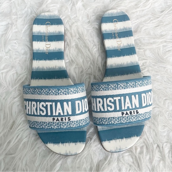 Dior Shoes - Christian Dior Cotton D-Stripes Embroidered Dway Mules Slide Sandal 38.5